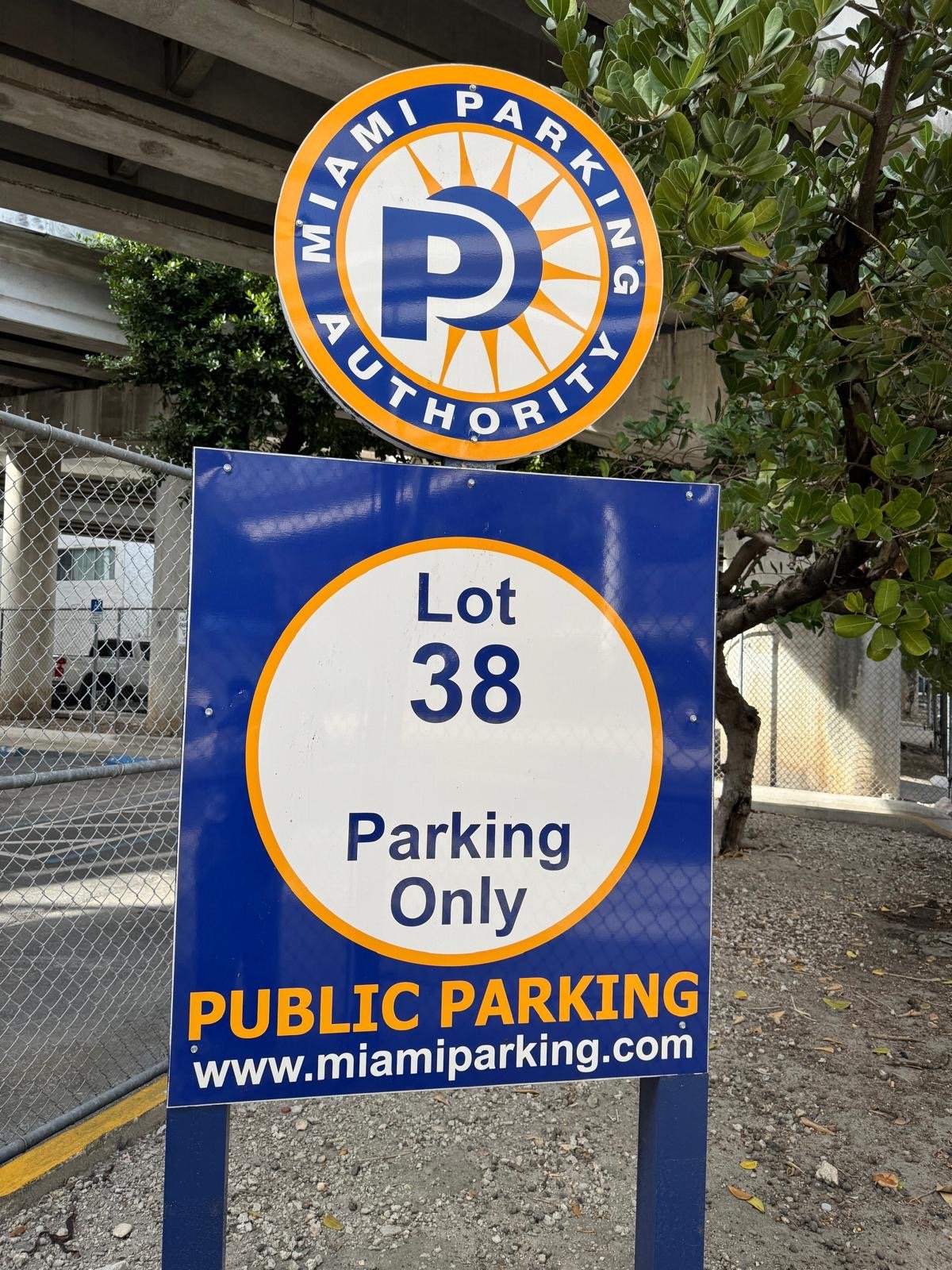 Lot 38 parking sign — recommended parking near Silver Garden
